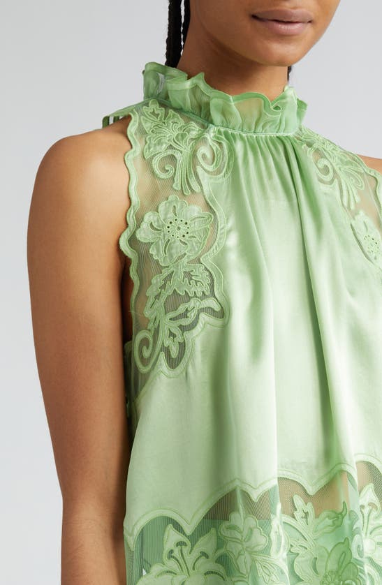 Shop Ulla Johnson Elowen Lace Sleeveless Silk Top In Celadon