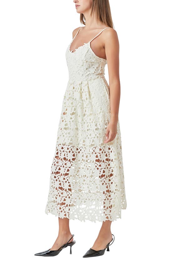 Shop Endless Rose Lace Spaghetti Strap Midi Dress In Cream