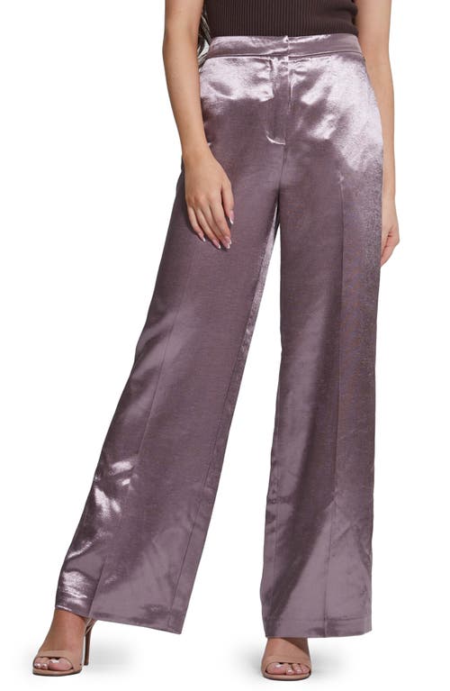 GUESS Brisilda High Waist Wide Leg Satin Pants in Rosy Violet