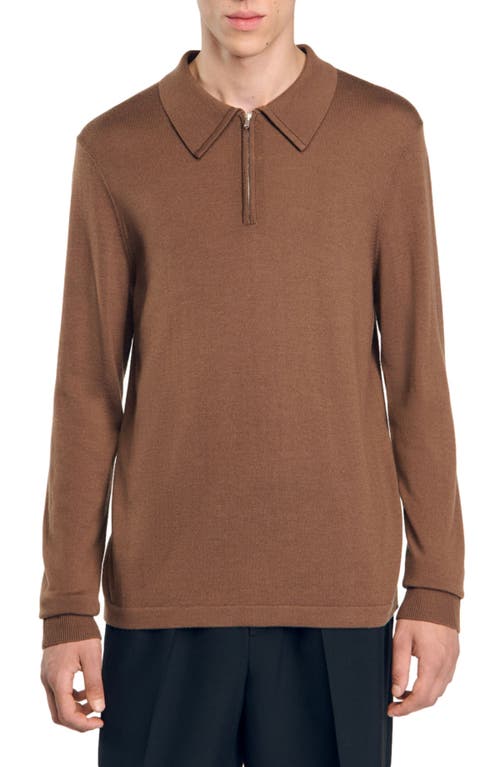 Shop Sandro Knit Polo Sweater In Caramel