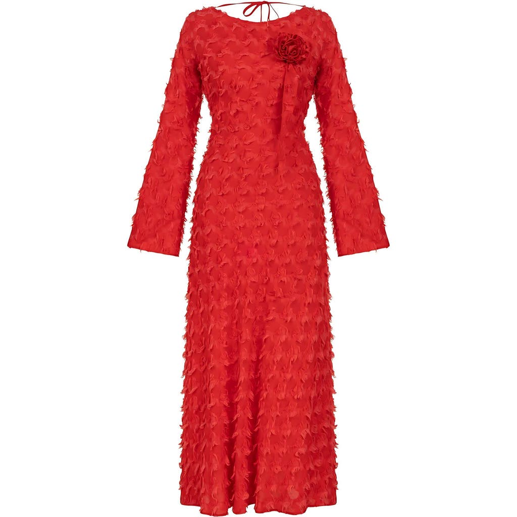 Shop Nocturne Backless Long Sleeve Maxi Dress In Red