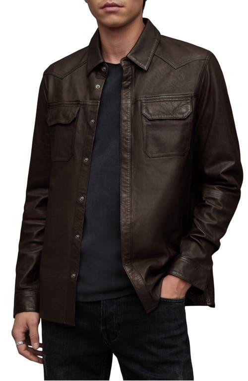 AllSaints Ivan Leather Shirt Jacket in Roasted Brown