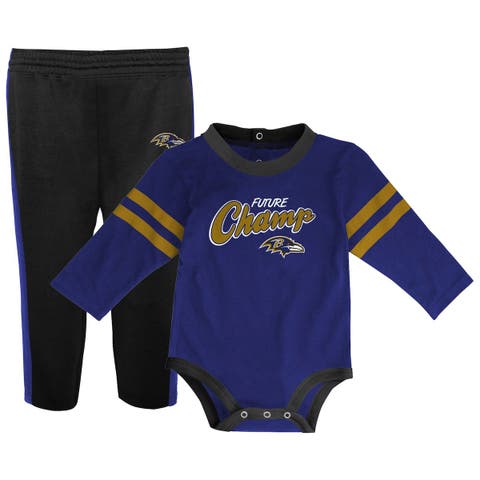 NFL Baltimore Ravens Baby Boys Bodysuit, Pant and Cap Outfit Set