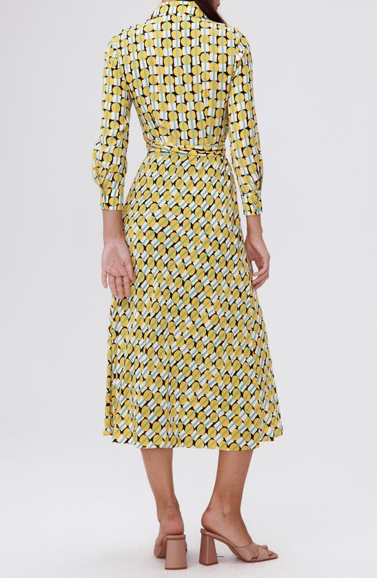 Shop Dvf Geo Print Long Sleeve Midi Wrap Dress In Maypole Yellow