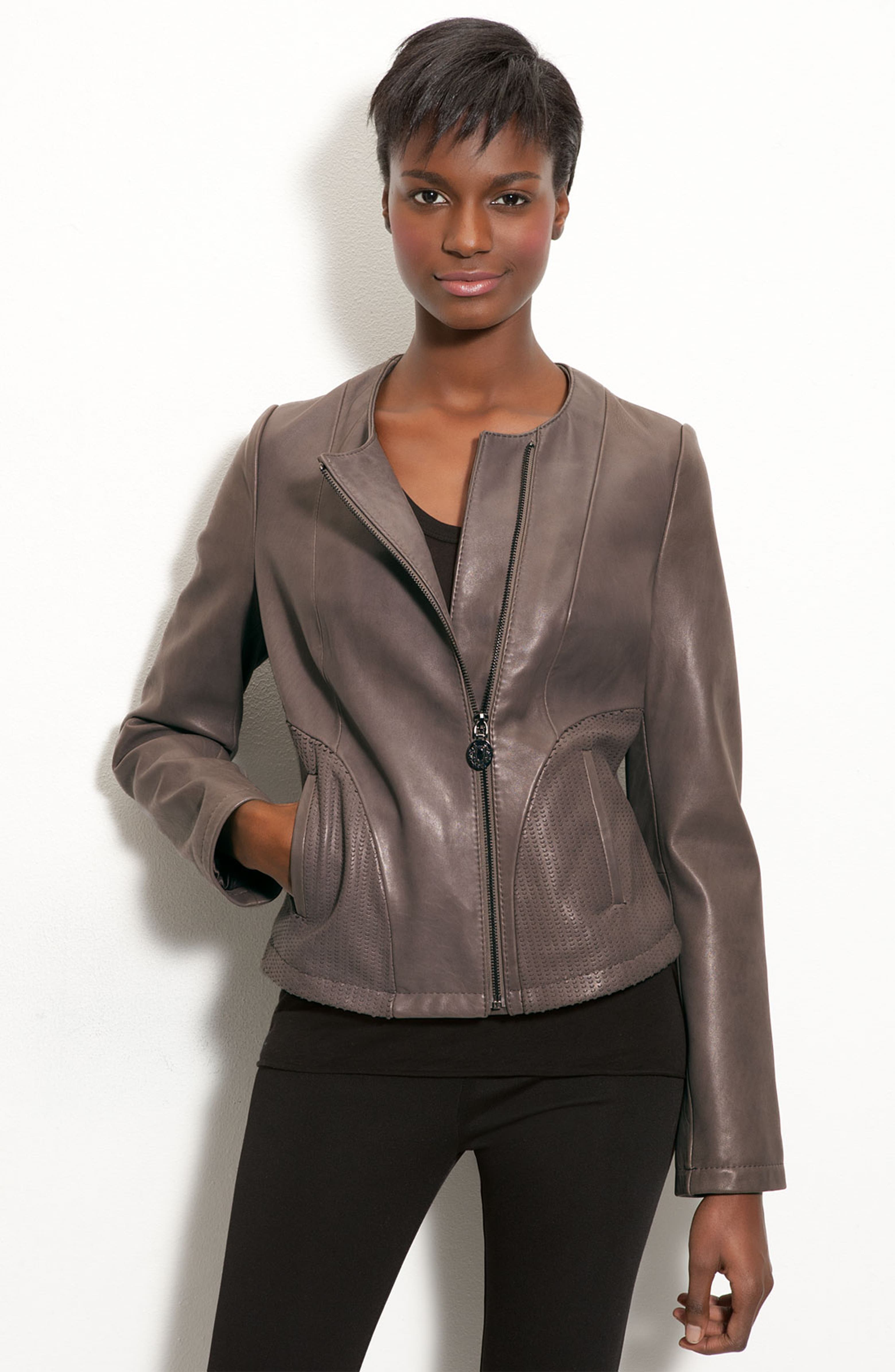 Tahari Collarless Leather Jacket | Nordstrom