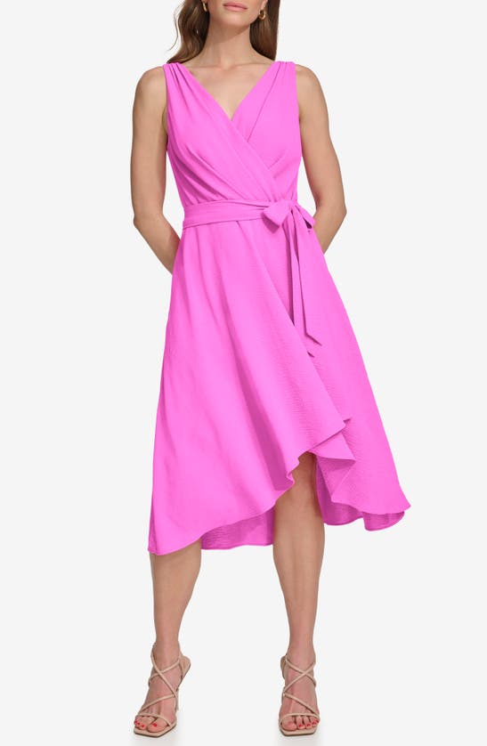 Dkny Wrap Front Sleeveless High-low Dress In Pink