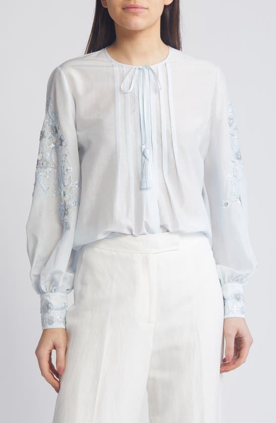 Shop Kobi Halperin Acacia Embroidered Sequin Top In Ice