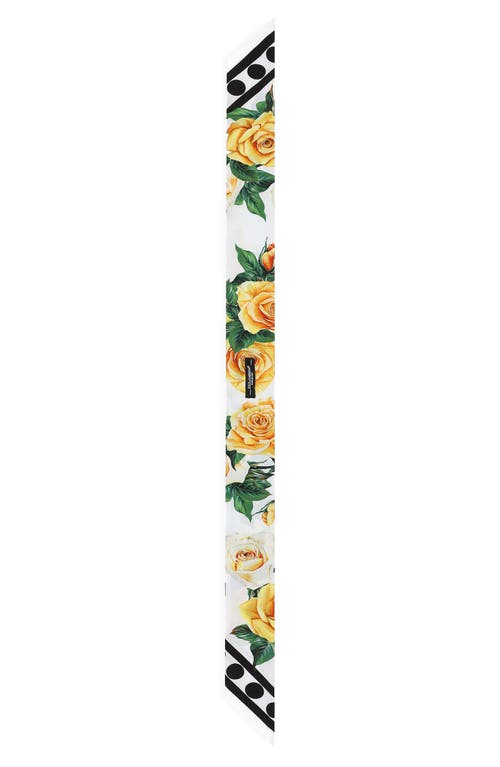 Dolce & Gabbana Dolce&gabbana Polka Dot & Floral Print Silk Skinny Scarf In Yellow/white Print