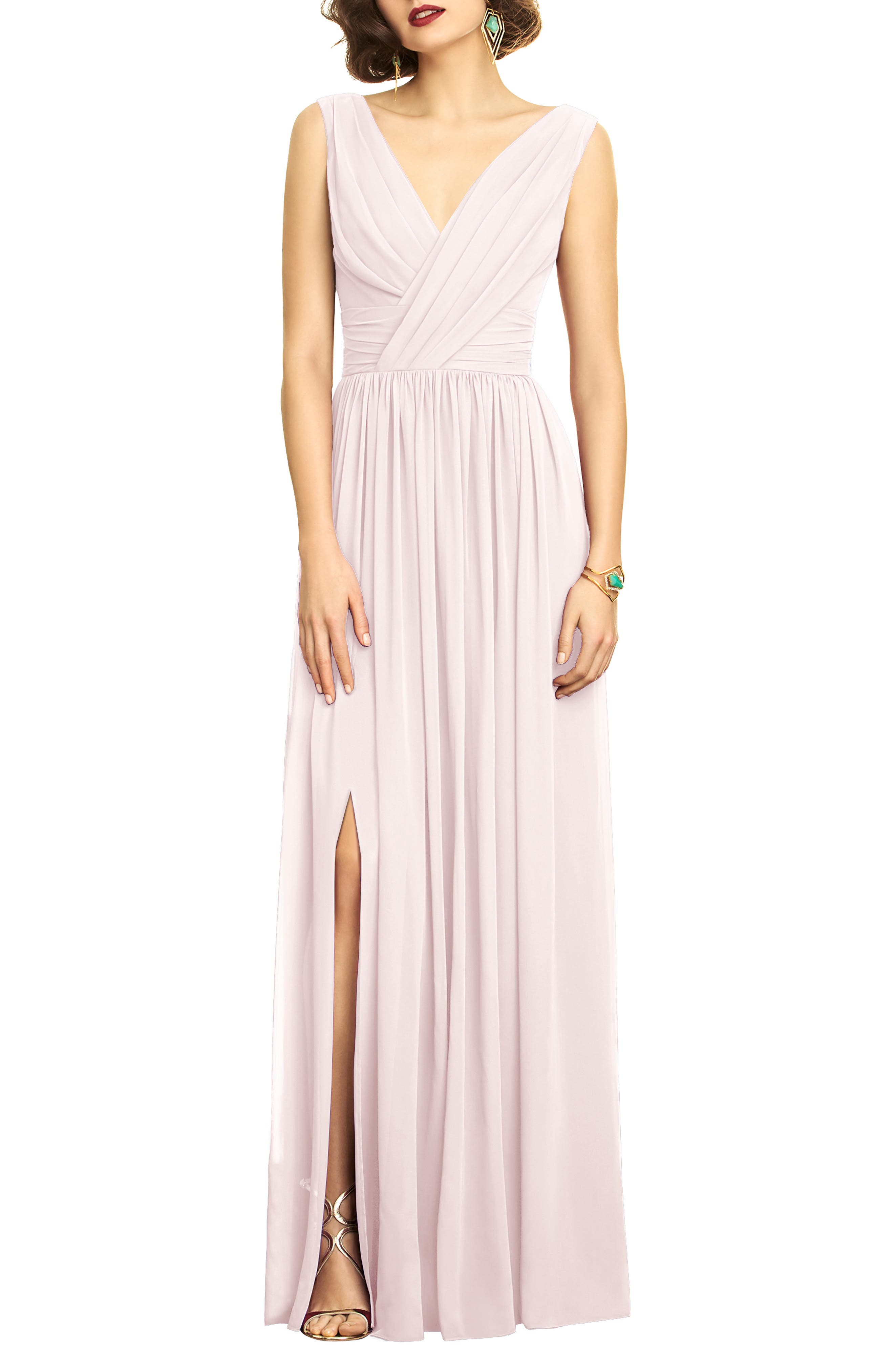 DESSY COLLECTION LUX V-NECK CHIFFON GOWN,888293859501