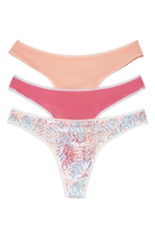 On Gossamer 3-Pack Mesh Thongs in Coral/Pink/Floral