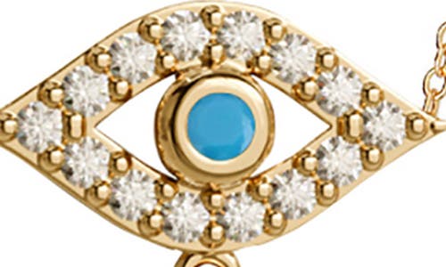 Gabi Rielle Mini Evil Eye Turquoise & Cz Pendant Necklace In Gold/turquoise