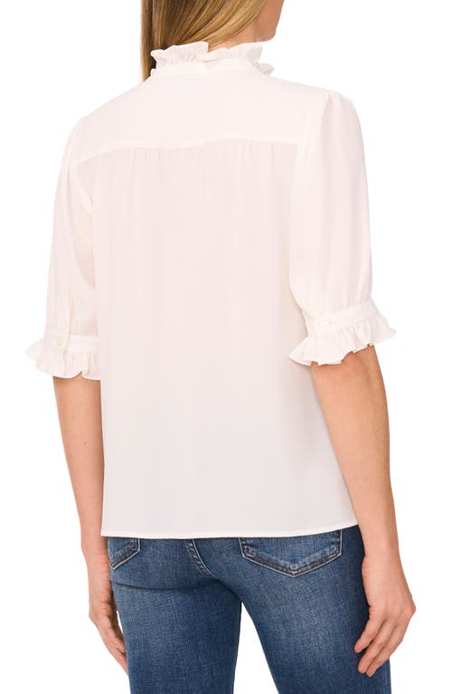 Shop Cece V-neck Button-up Shirt In New Ivory White