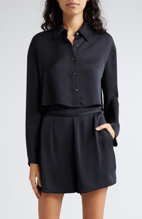 Skyla Crop Button-Up Shirt in Black
