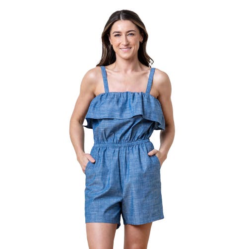 Hope & Henry Organic Ruffle Top Chambray Romper In Chambray Ruffle