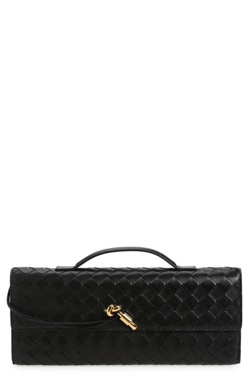 Bottega Veneta Long Andiamo Clutch Bag With Handle In Black Brass