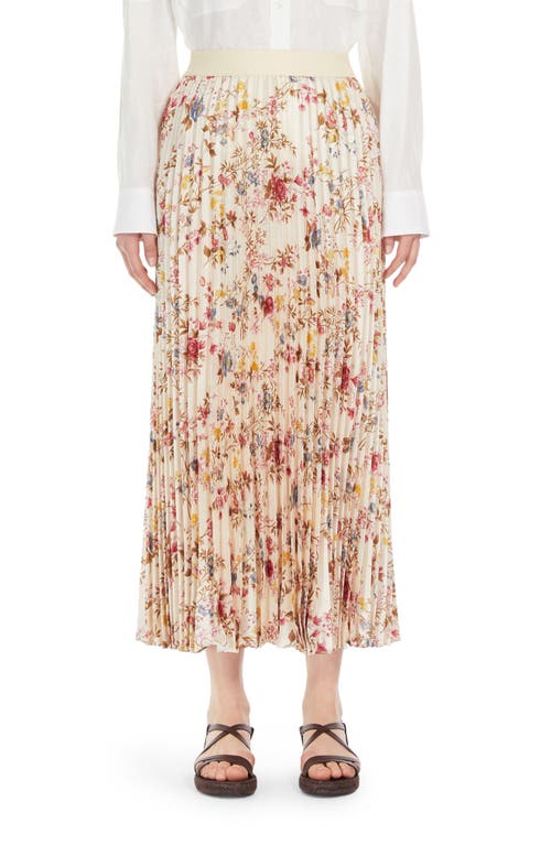Palio Floral Pleated Maxi Skirt in Ivory