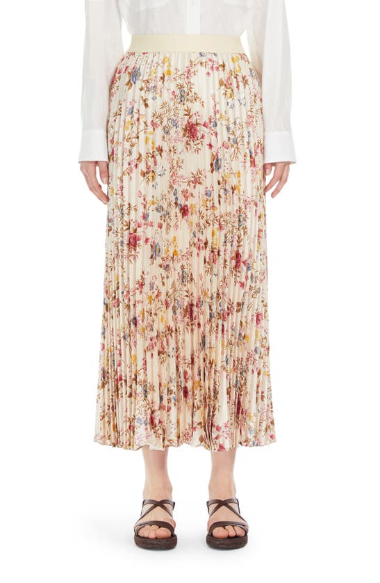 Max Mara Palio Floral Pleated Maxi Skirt In Ivory