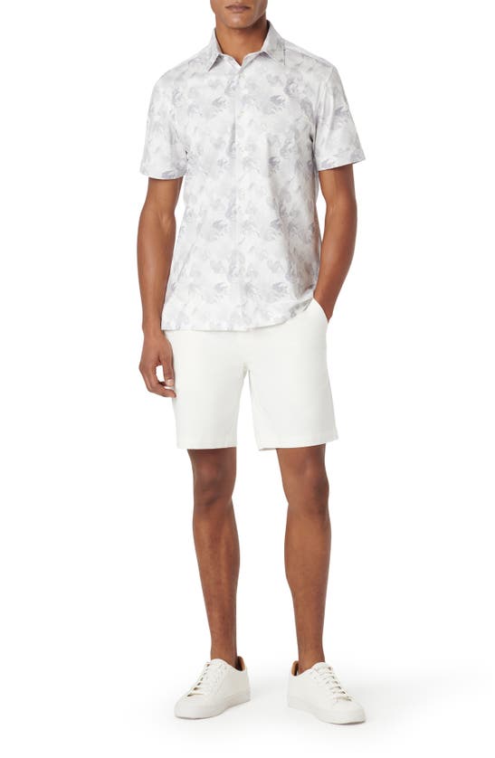 Shop Bugatchi Milo Ooohcotton® Floral Short Sleeve Button-up Shirt In Platinum