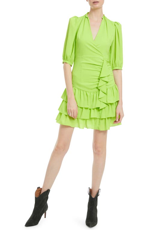 Tiered Side Ruffle Cutout Minidress in Lime