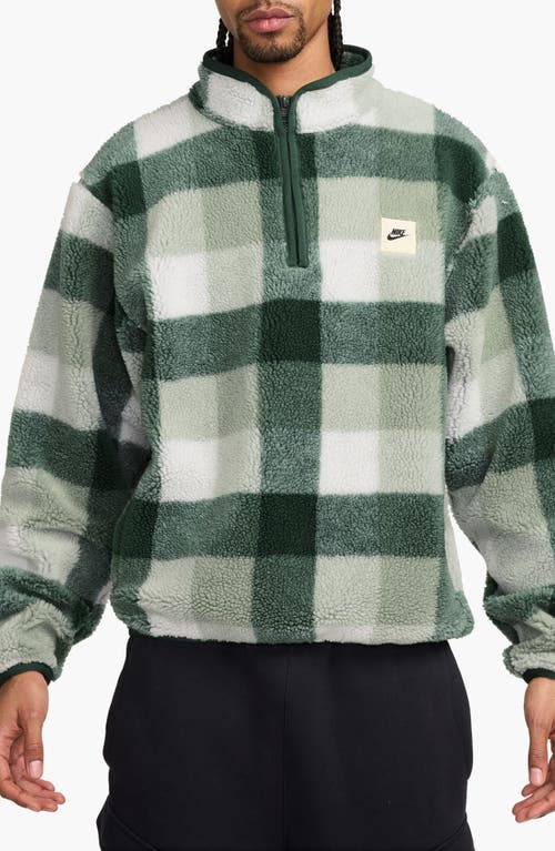 Shop Nike Club Plaid Therma-fit Fleece Half Zip Pullover In Fir/sail/jade Horizon