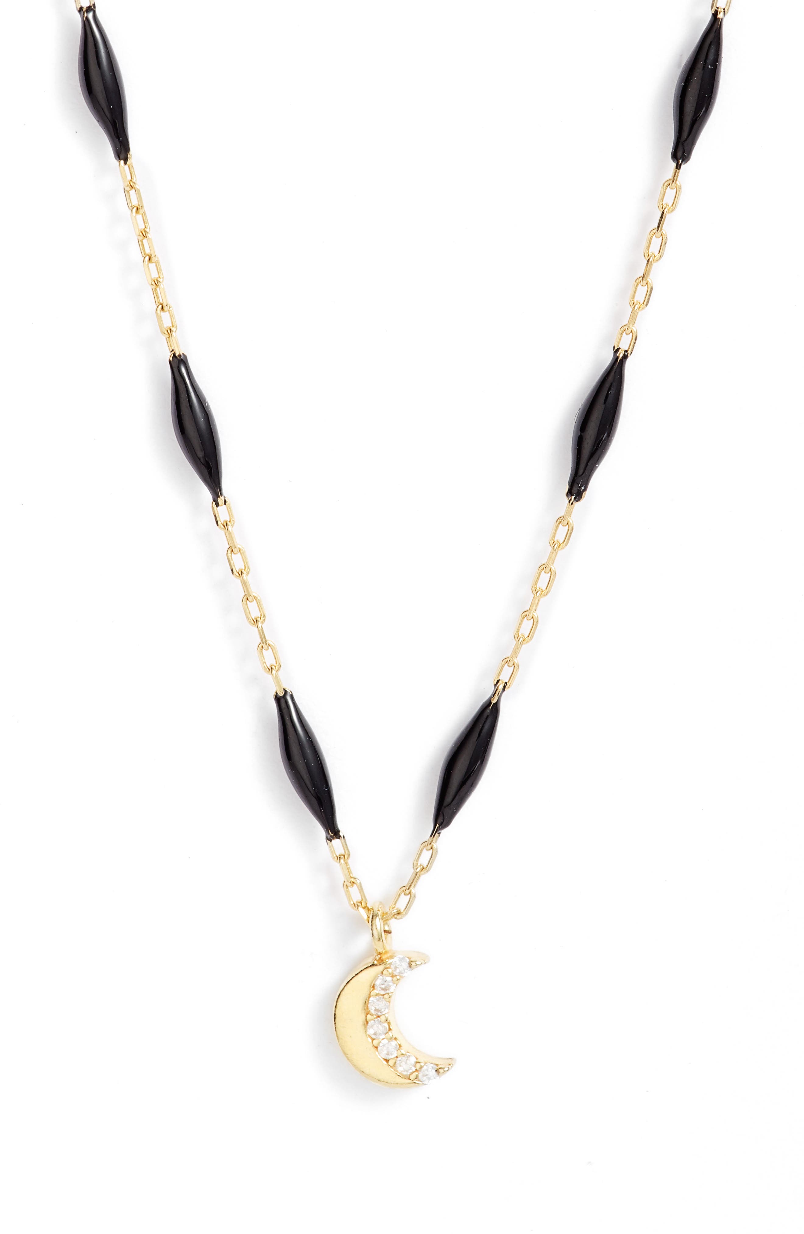 Argento Vivo Beaded Enamel Crescent Pendant Necklace In Gold