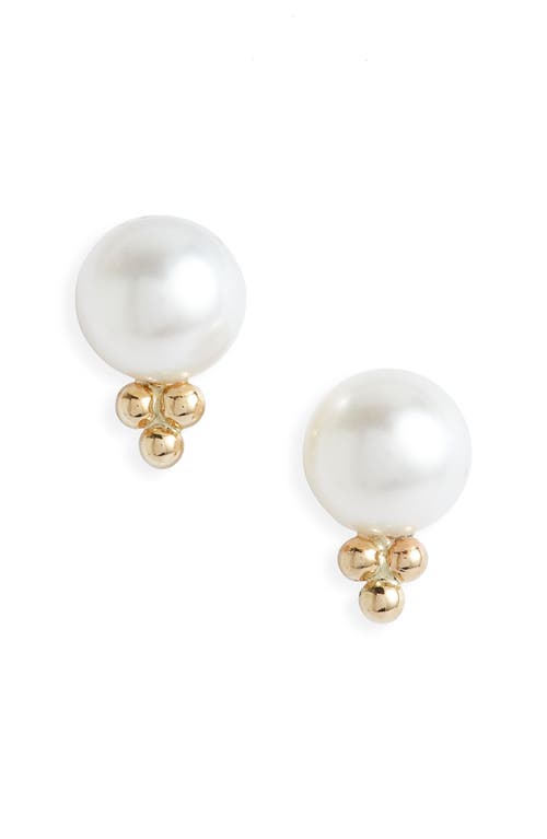 Bubble Trio Cultured Pearl Stud Earrings in Gold