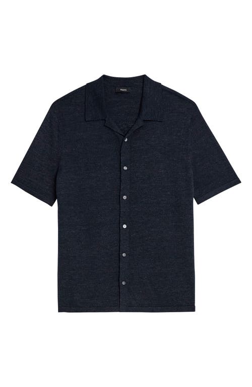 Shop Theory Pacific Linen Blend Knit Camp Shirt In New Baltic