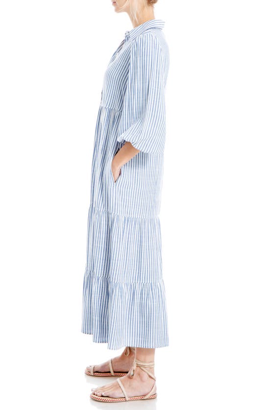 Max Studio Stripe Tiered Maxi Shirtdress In Denim/ Stripe