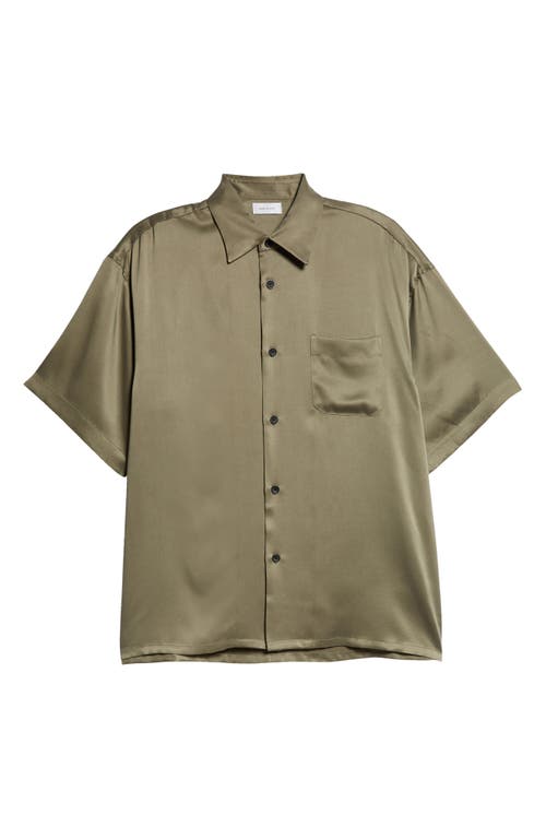 Shop John Elliott Oversize Short Sleeve Silk Button-up Shirt In Sage