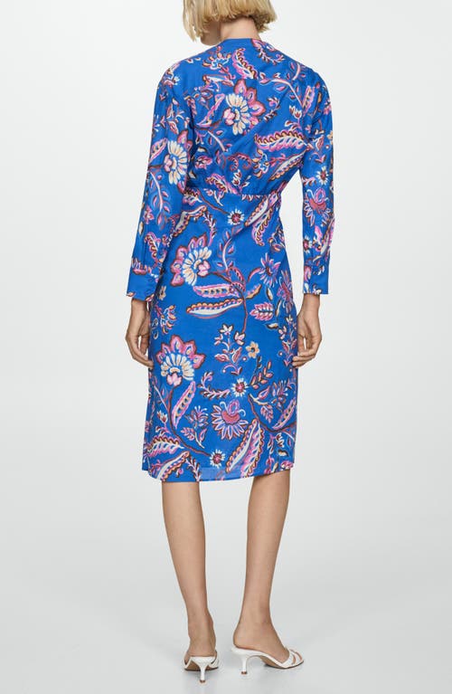 Shop Mango Floral Cotton Shirtdress In Blue