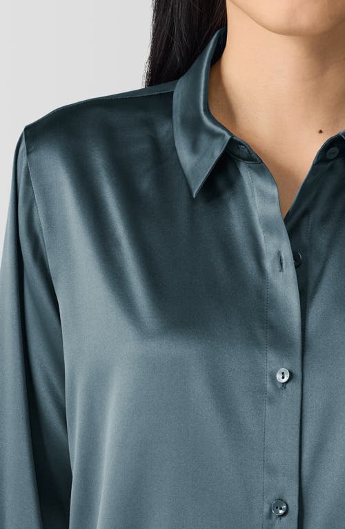 Shop Eileen Fisher Classic Collar Stretch Silk Button-up Shirt In Eucalyptus