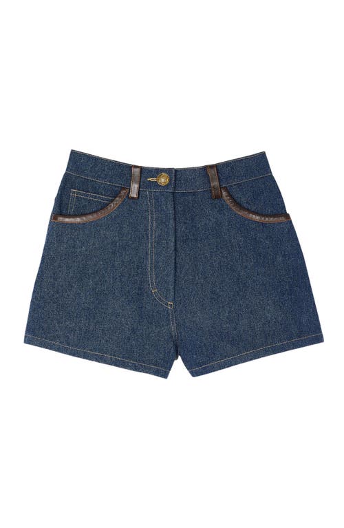 Shop Sandro Denim Shorts With Leather Details In Blue