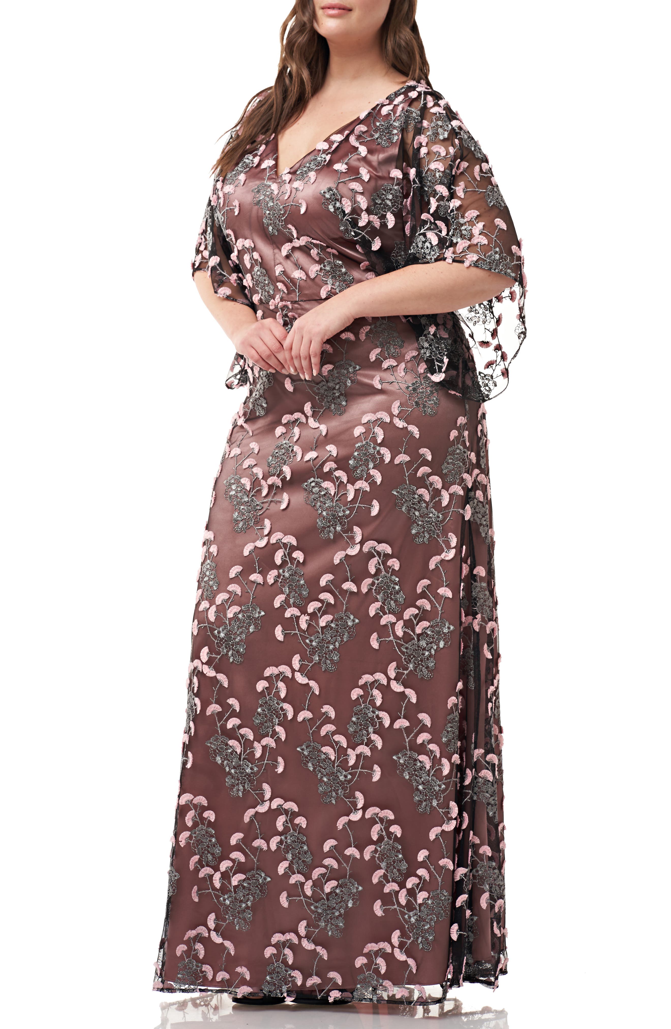 Downton Abbey Inspired Dresses Plus Size Womens Js Collections Embroidered V-Neck Evening Gown $358.00 AT vintagedancer.com