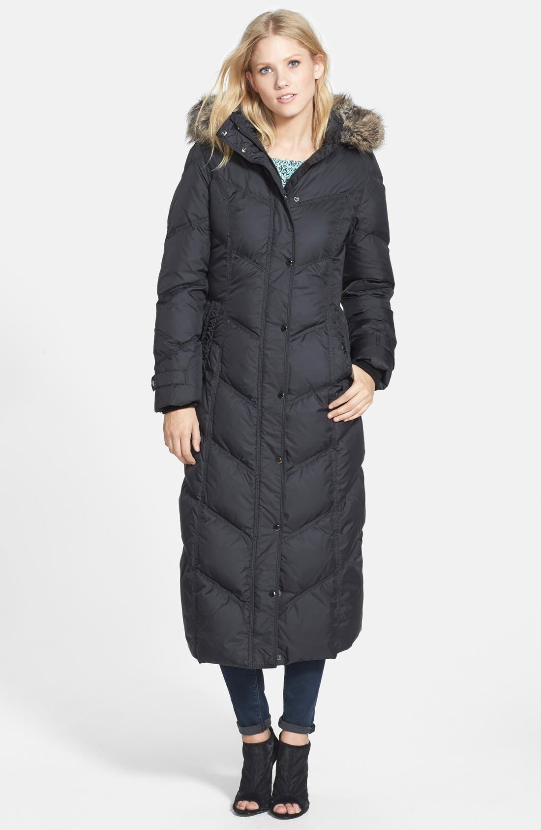 London Fog Long Down & Feather Fill Coat with Faux Fur (Regular