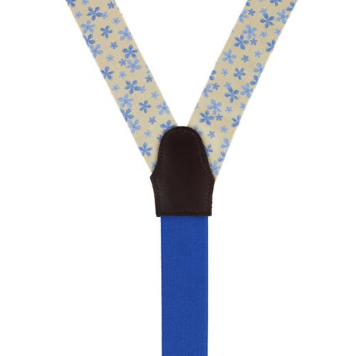 Trafalgar Weldon Floral Silk Button End Suspenders In Yellow And Light Blue