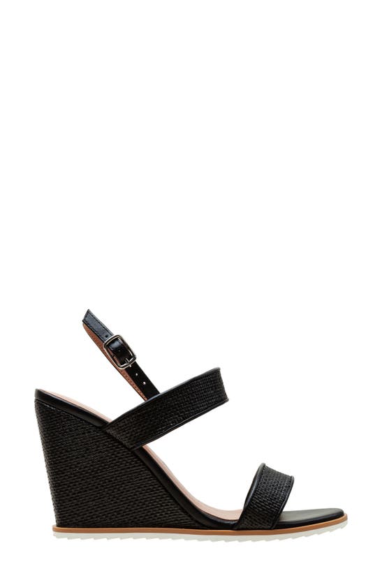 Shop Linea Paolo Edith Wedge Sandal In Black Raffia