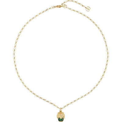 Gucci Lion Head Diamond & Stone Pendant Necklace