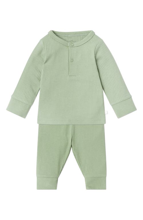 MORI Rib Fitted Two-Piece Pajamas in Ribbed Sage at Nordstrom