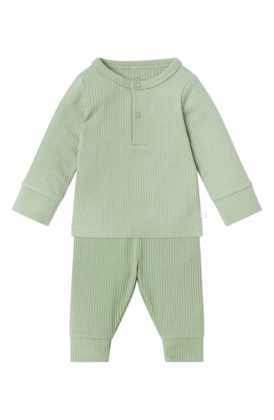 Mori Rib Fitted Two-piece Pajamas In Ribbed Sage