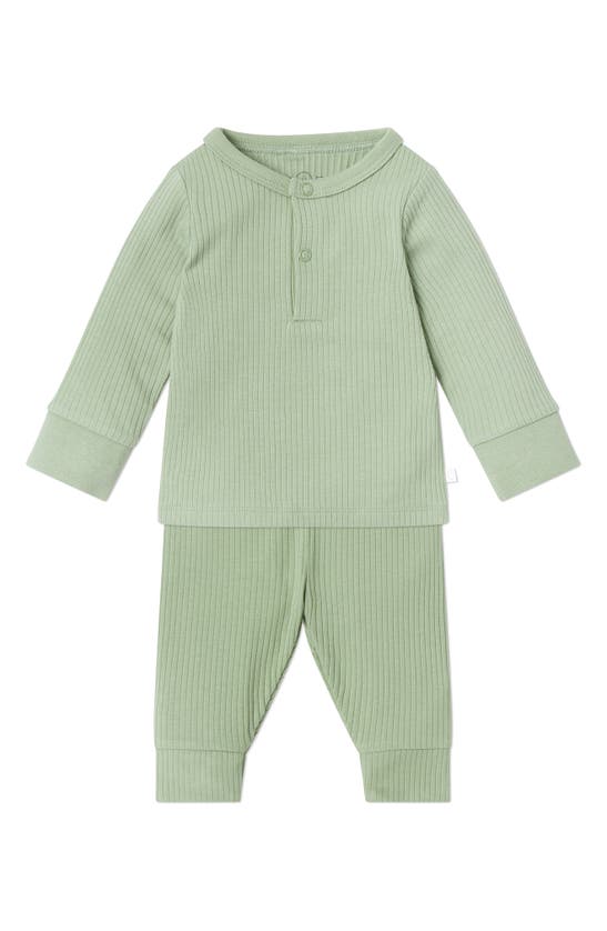 Shop Mori Rib Fitted Two-piece Pajamas In Ribbed Sage