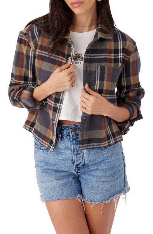 Shop O'neill Roy Crop Flannel Button-up Shirt In Tobacco Brown