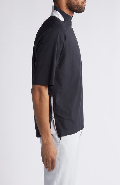 Johnnie-o Stealth Stowable Short Sleeve Pullover Rain Jacket In Black