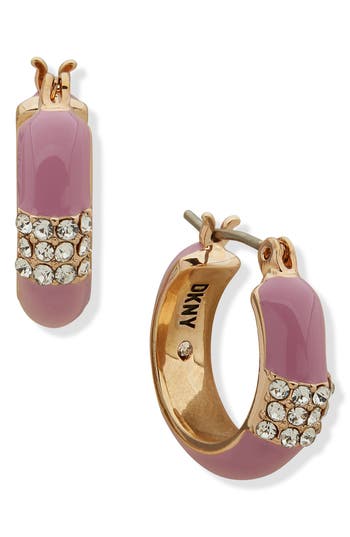 Dkny Crystal & Enamel Hoop Earrings In Gold