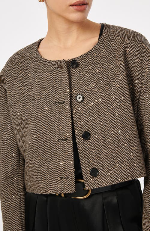 Shop Cami Nyc Serrano Sequin Wool Blend Herringbone Crop Jacket In Black And Tan