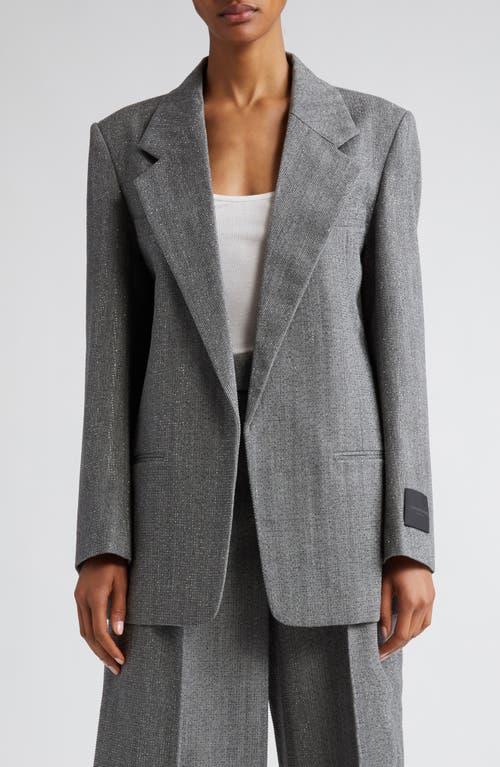 Crystal Embellished Herringbone Wool Blazer in 092 Grey/Black