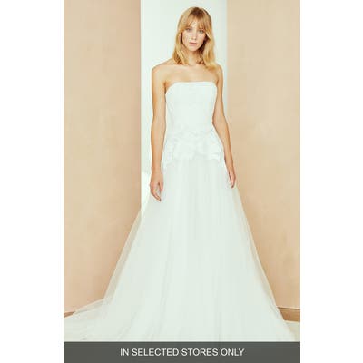 Nouvelle Amsale Danica Strapless Lace & Tulle Ballgown, Size - Ivory