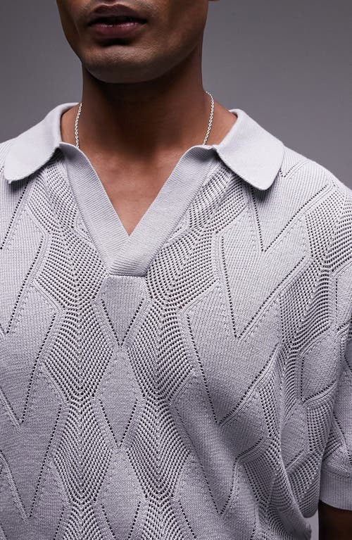 Shop Topman Diamond Pattern Johnny Collar Polo Sweater In Grey