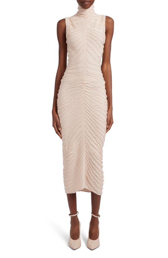 Shop Alaïa Sculpting Jacquard Knit Midi Dress In Beige