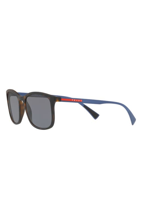 Shop Prada Linea Rossa 56mm Polarized Rectangle Sunglasses In Havana Rubber/grey