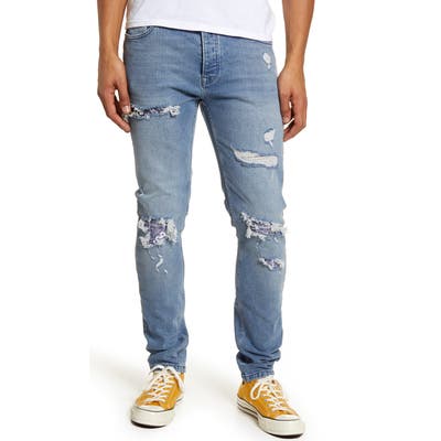 Topman Bandana Skinny Fit Stretch Jeans, Blue